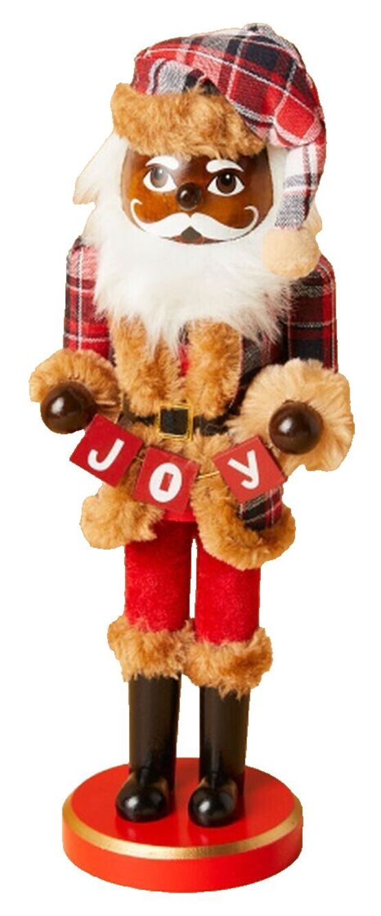 Wooden Christmas Nutcracker,14",SANTA IN PLAID OUTIFIT &JOY BANNER,Ridgefield,HG
